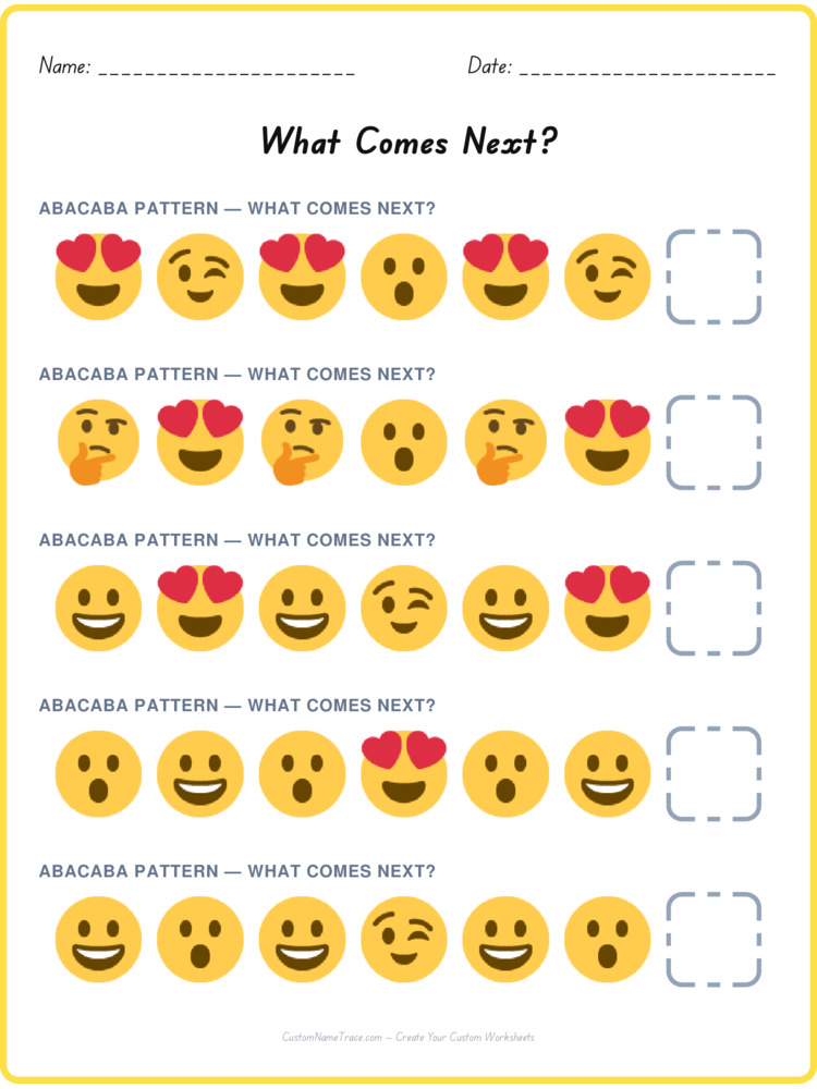 abacaba - a bundle of 10 printable pattern worksheets for kids