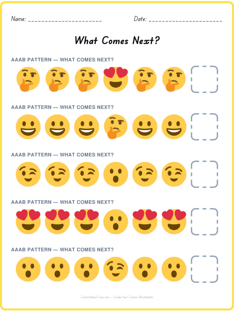 AAAB pattern worksheet 1 for kids