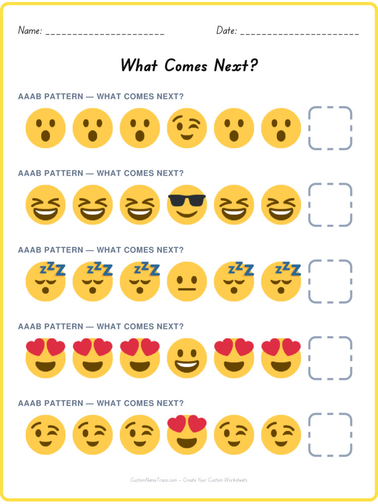 AAAB pattern worksheet 10 for kids