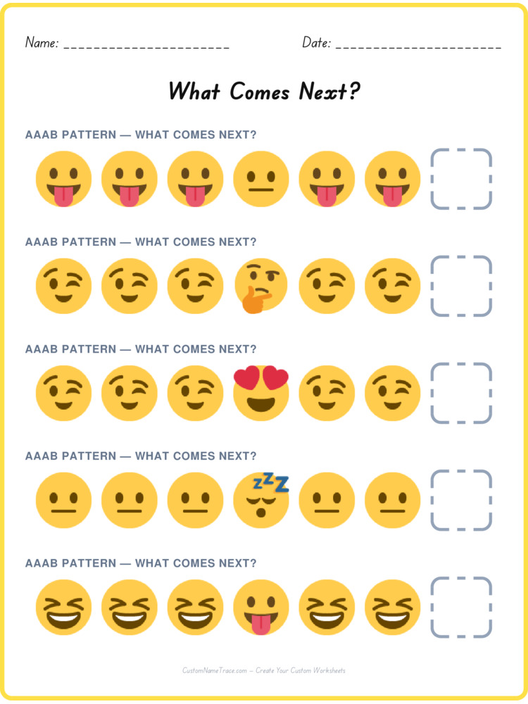 AAAB pattern worksheet 11 for kids