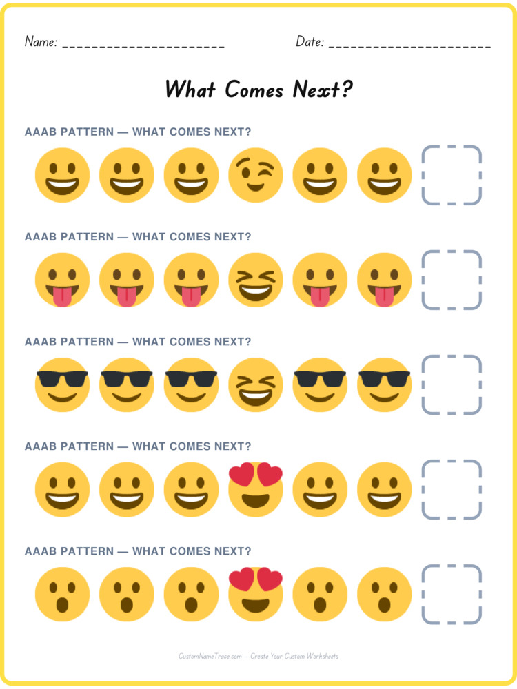 AAAB pattern worksheet 12 for kids
