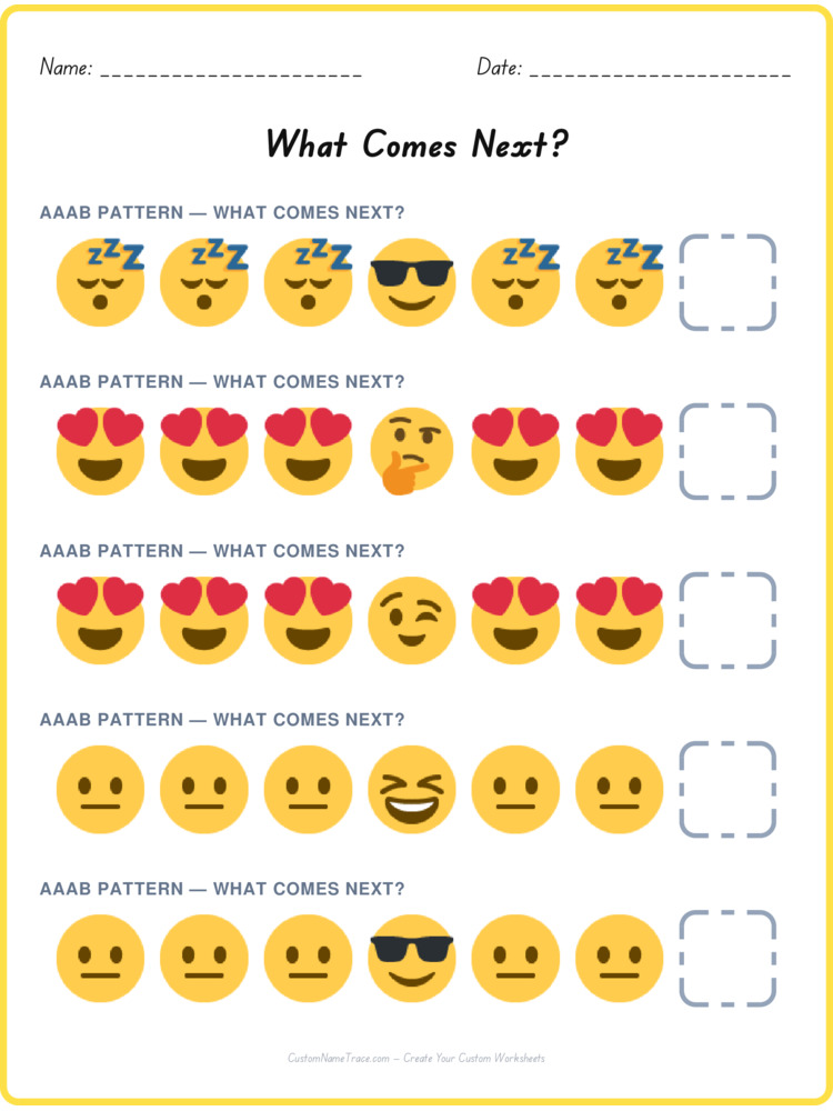 AAAB pattern worksheet 13 for kids