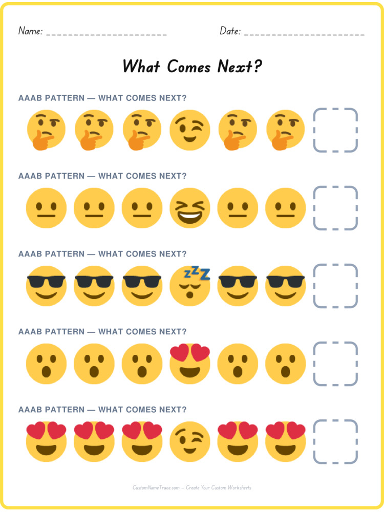 AAAB pattern worksheet 14 for kids