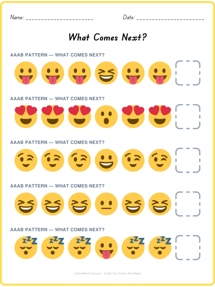 AAAB pattern worksheet 15 for kids