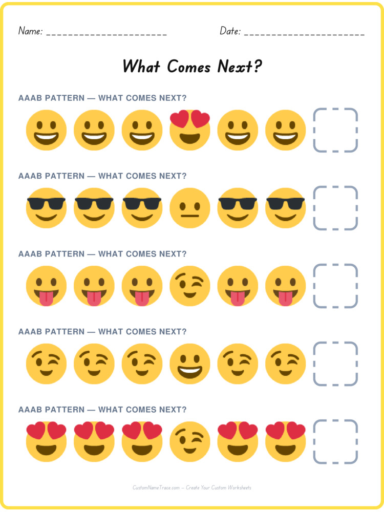 AAAB pattern worksheet 16 for kids