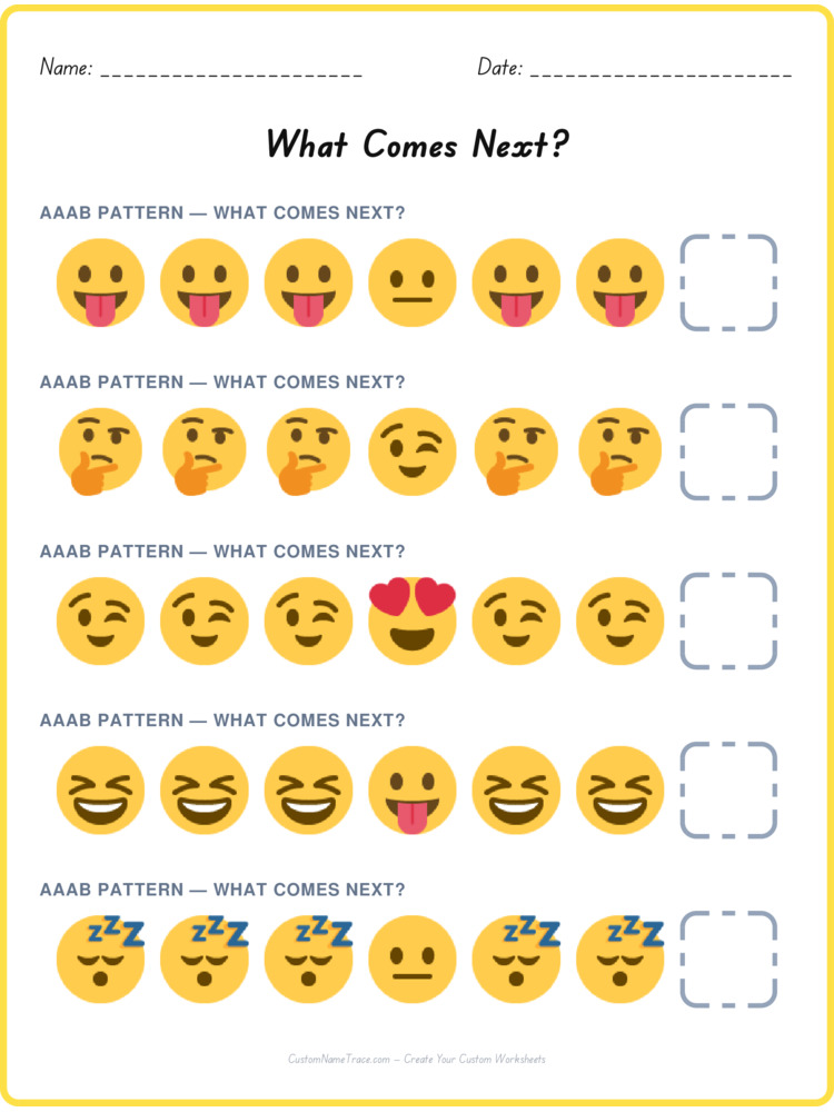 AAAB pattern worksheet 17 for kids