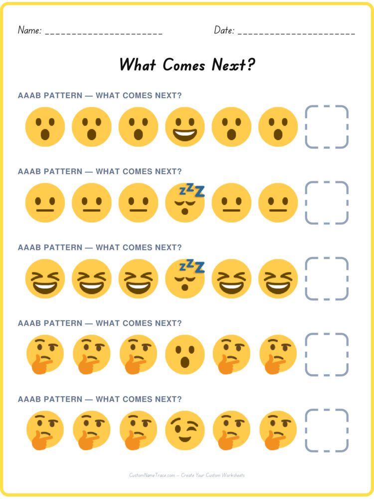 AAAB pattern worksheet 18 for kids