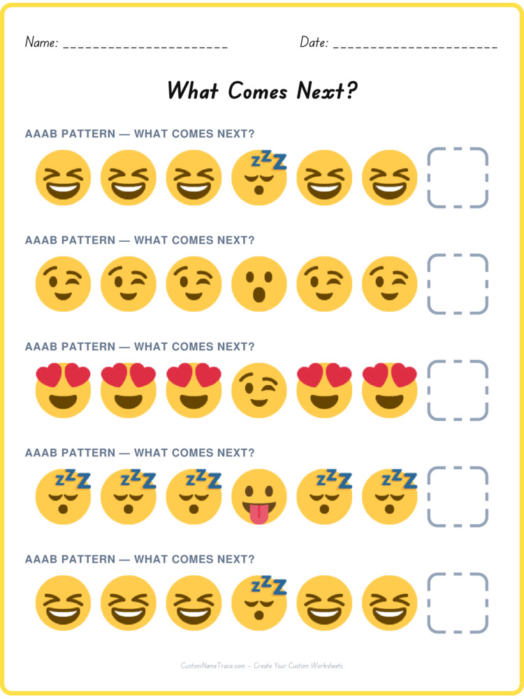 AAAB pattern worksheet 19 for kids