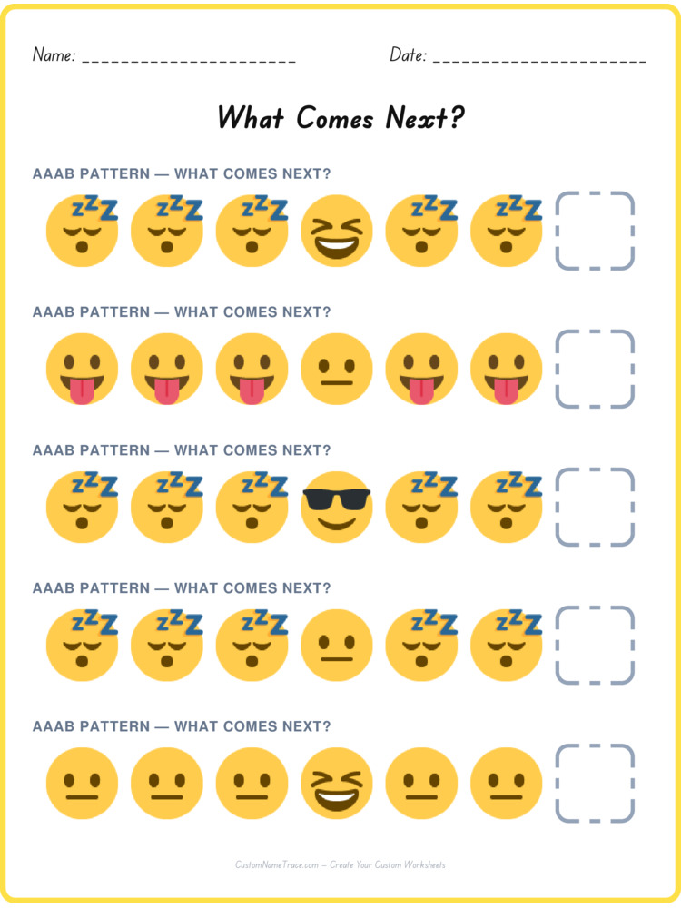 AAAB pattern worksheet 2 for kids