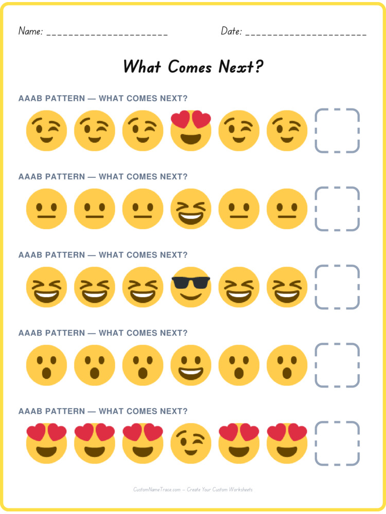 AAAB pattern worksheet 20 for kids