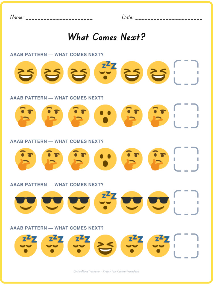AAAB pattern worksheet 21 for kids