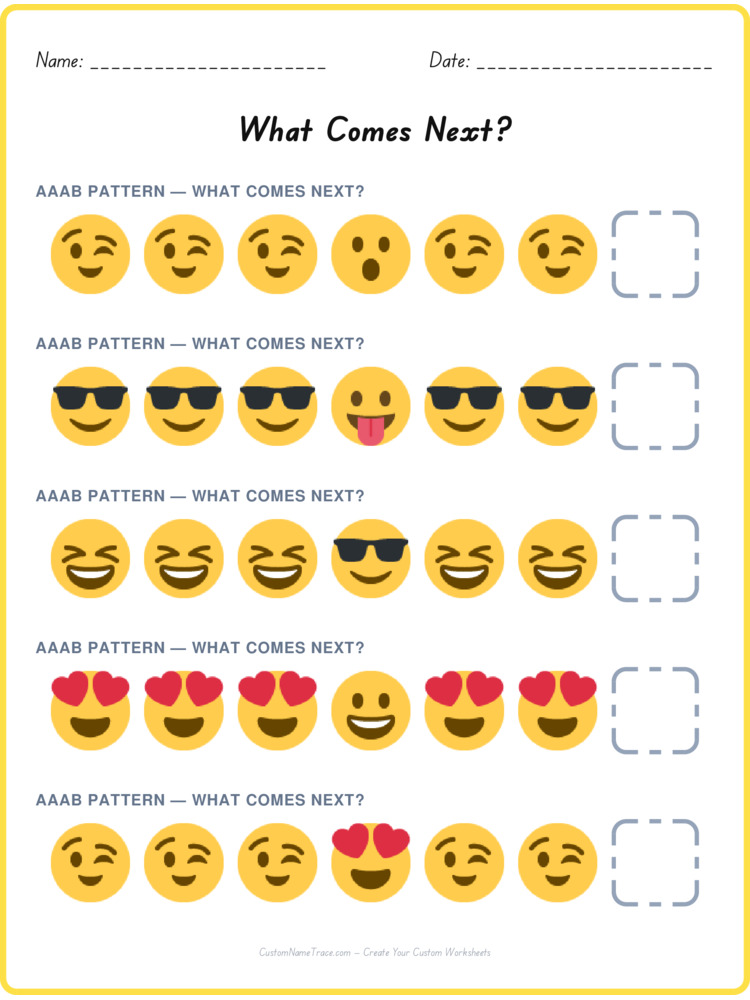 AAAB pattern worksheet 22 for kids