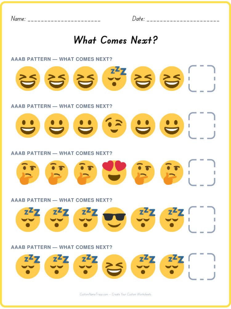 AAAB pattern worksheet 23 for kids