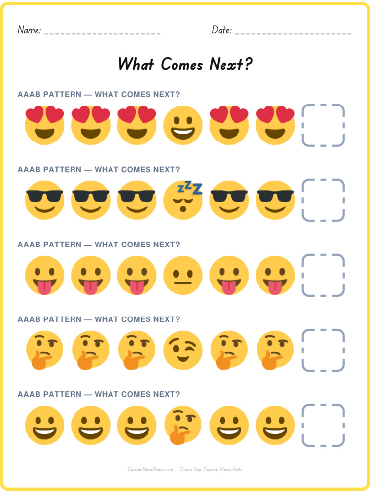 AAAB pattern worksheet 24 for kids