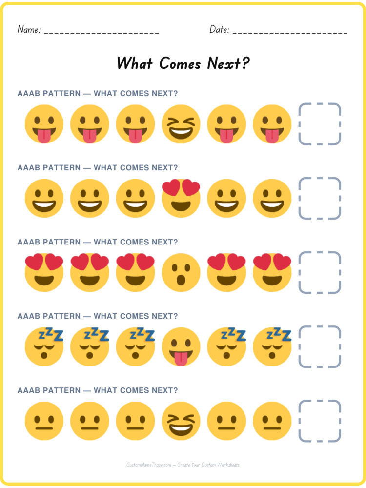 AAAB pattern worksheet 25 for kids