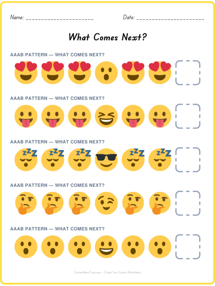AAAB pattern worksheet 26 for kids