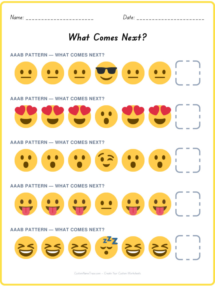 AAAB pattern worksheet 27 for kids