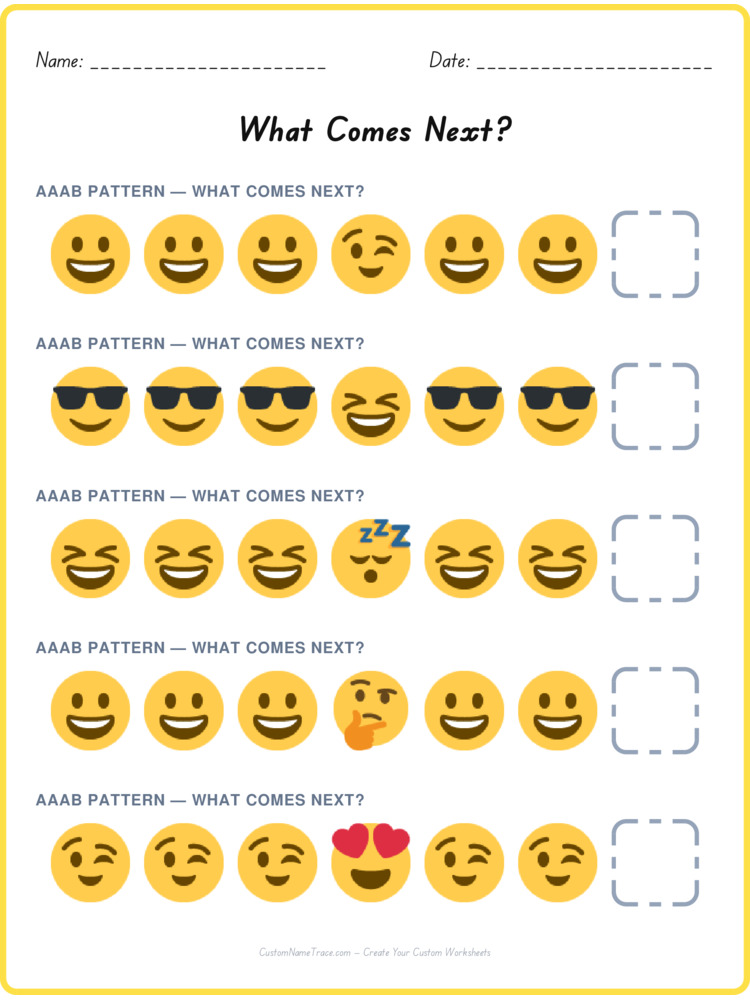 AAAB pattern worksheet 28 for kids