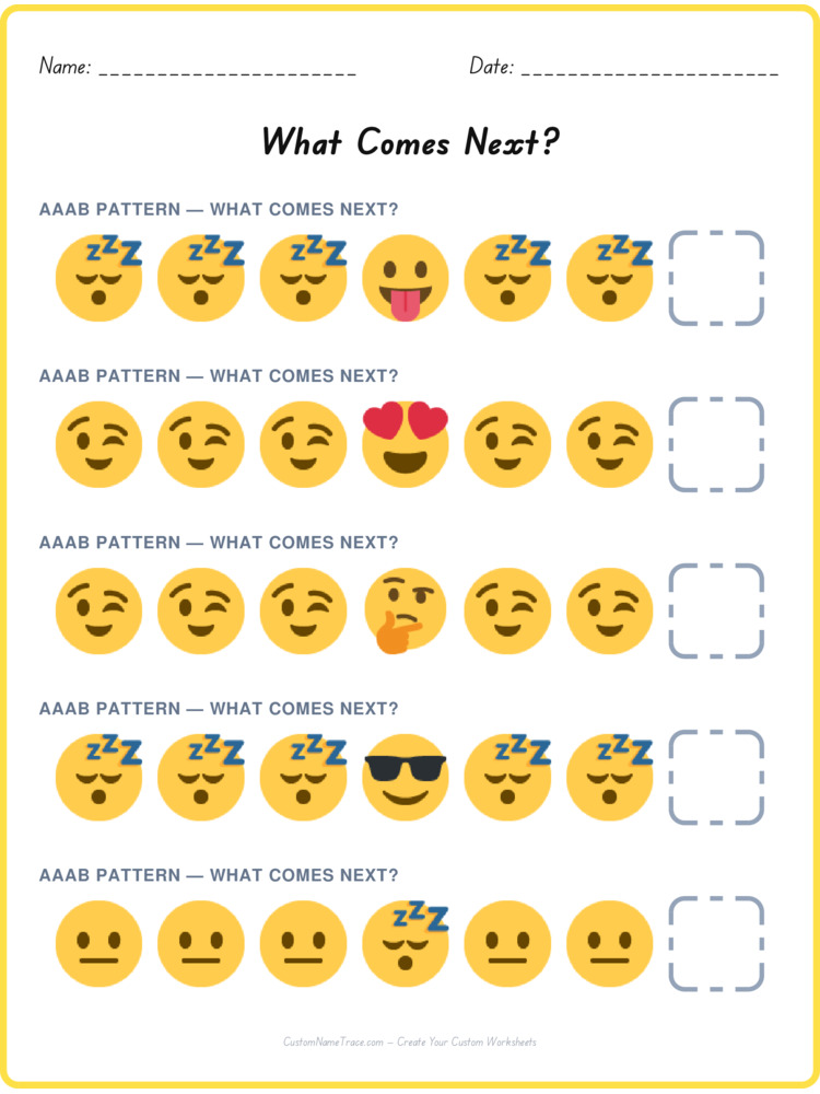 AAAB pattern worksheet 29 for kids