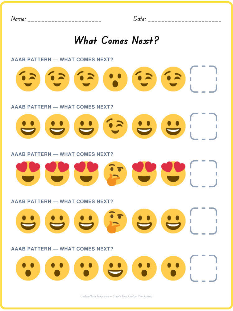 AAAB pattern worksheet 3 for kids