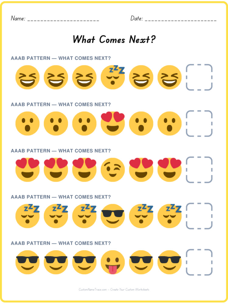 AAAB pattern worksheet 30 for kids
