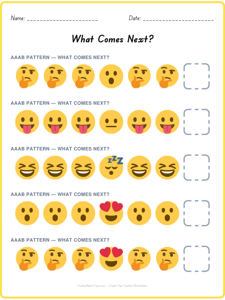 AAAB pattern worksheet 31 for kids