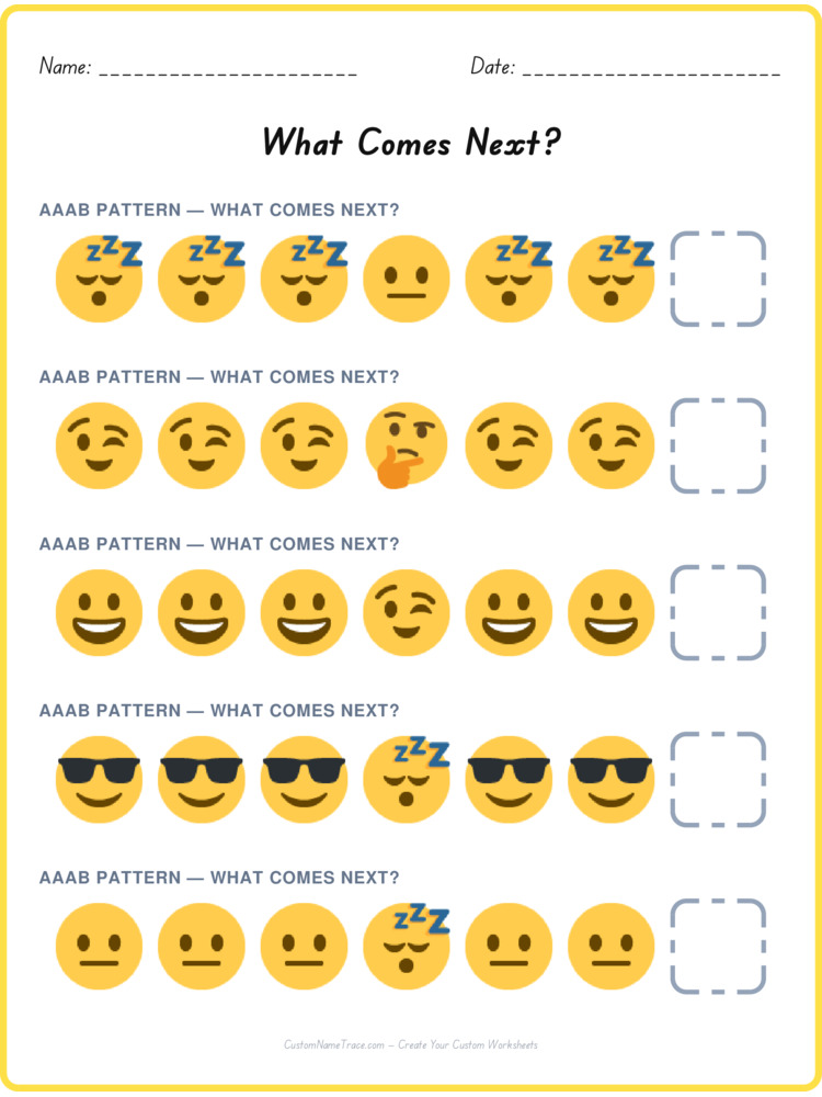 AAAB pattern worksheet 32 for kids
