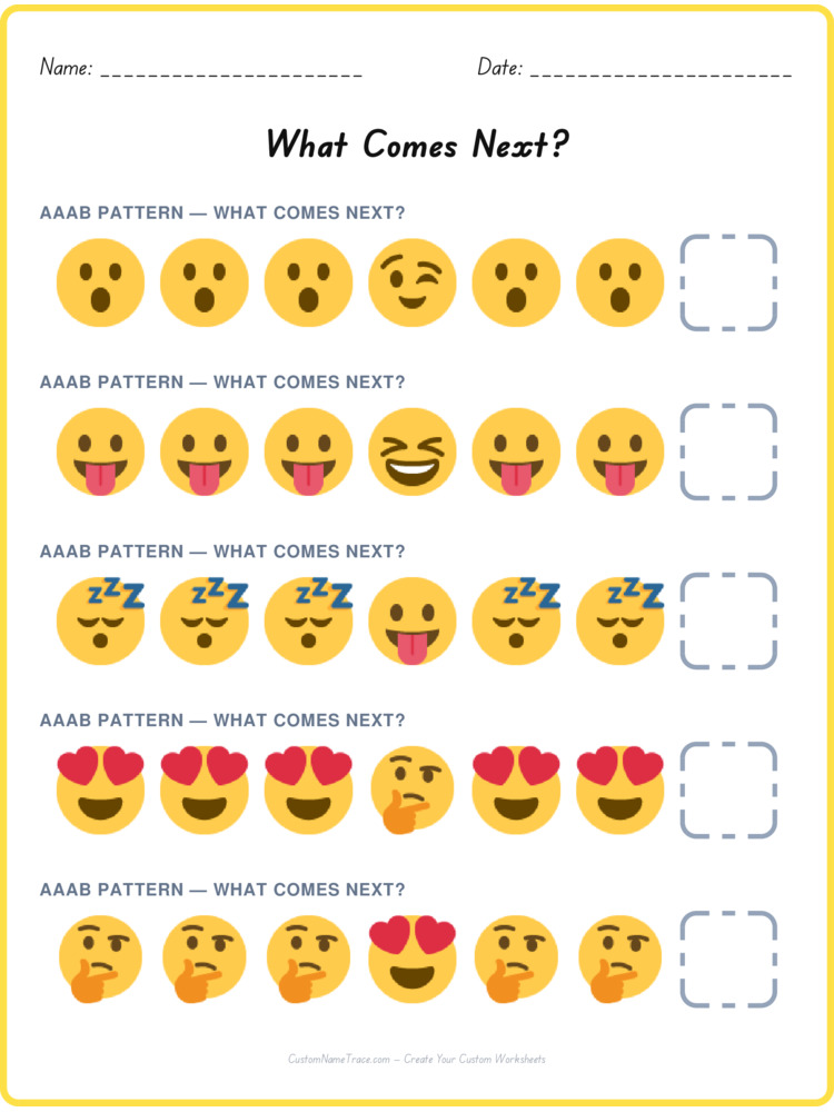 AAAB pattern worksheet 33 for kids