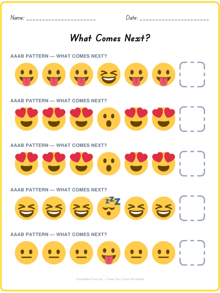 AAAB pattern worksheet 34 for kids