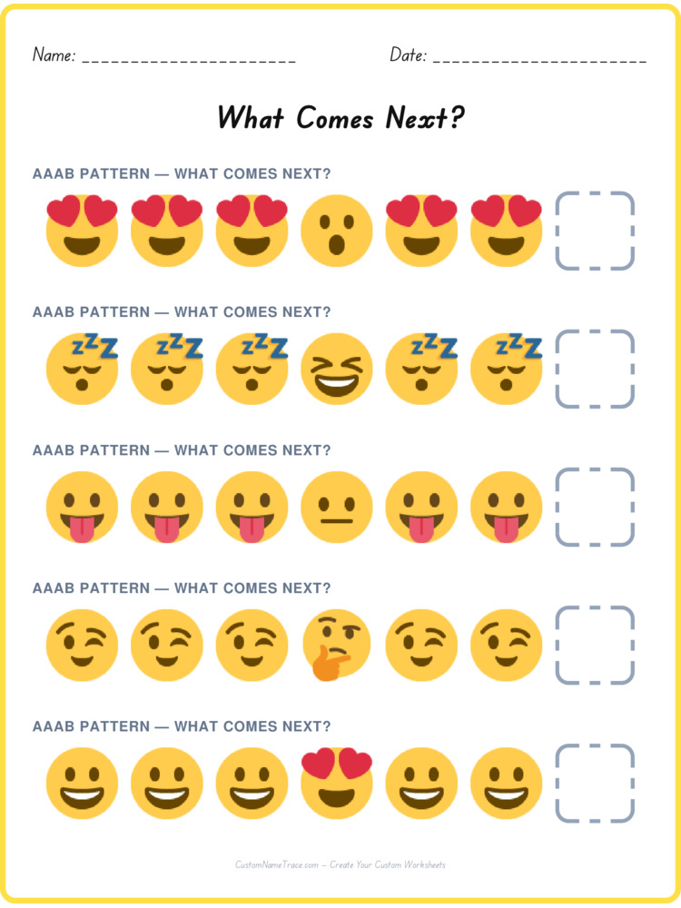 AAAB pattern worksheet 35 for kids