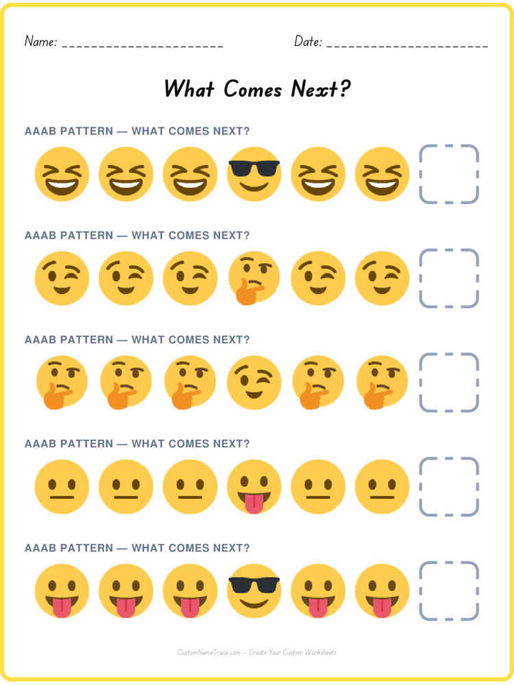 AAAB pattern worksheet 36 for kids