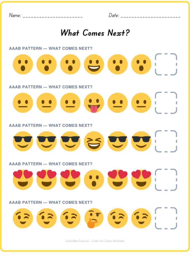 AAAB pattern worksheet 37 for kids