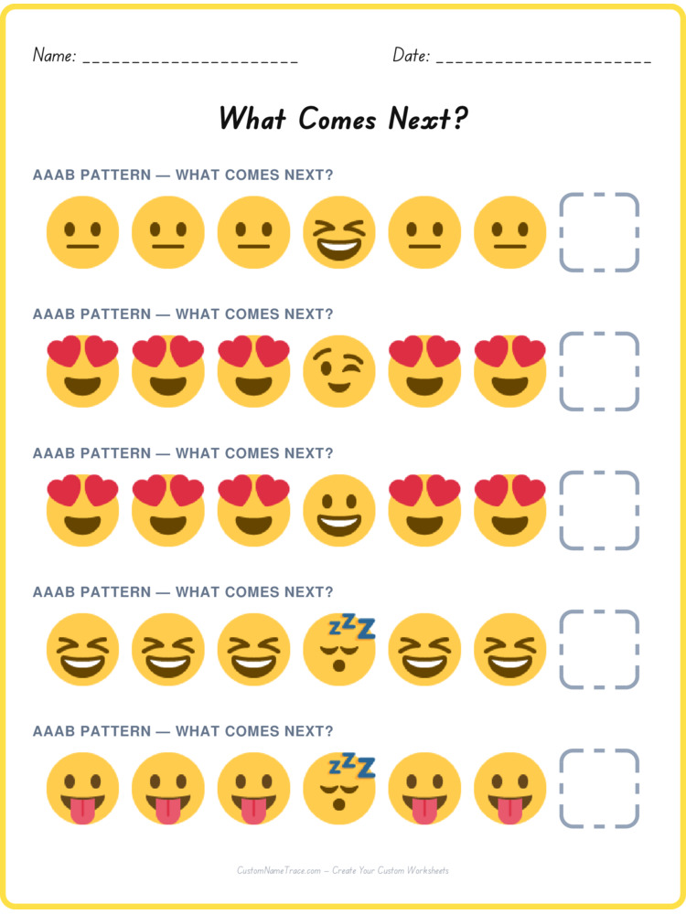 AAAB pattern worksheet 38 for kids