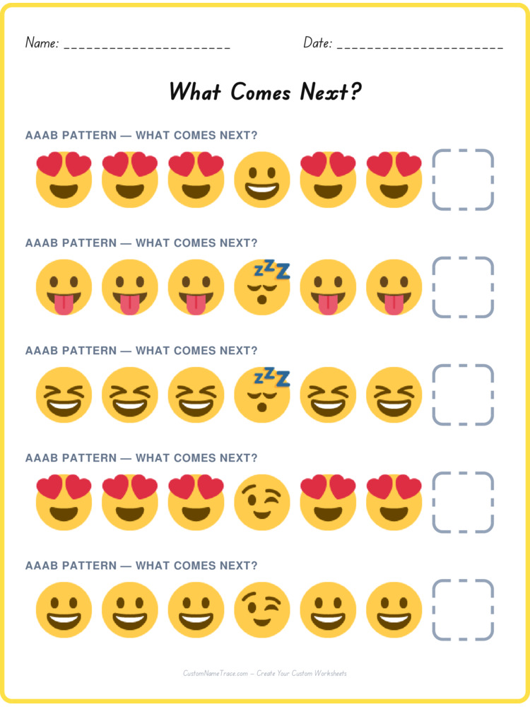 AAAB pattern worksheet 39 for kids
