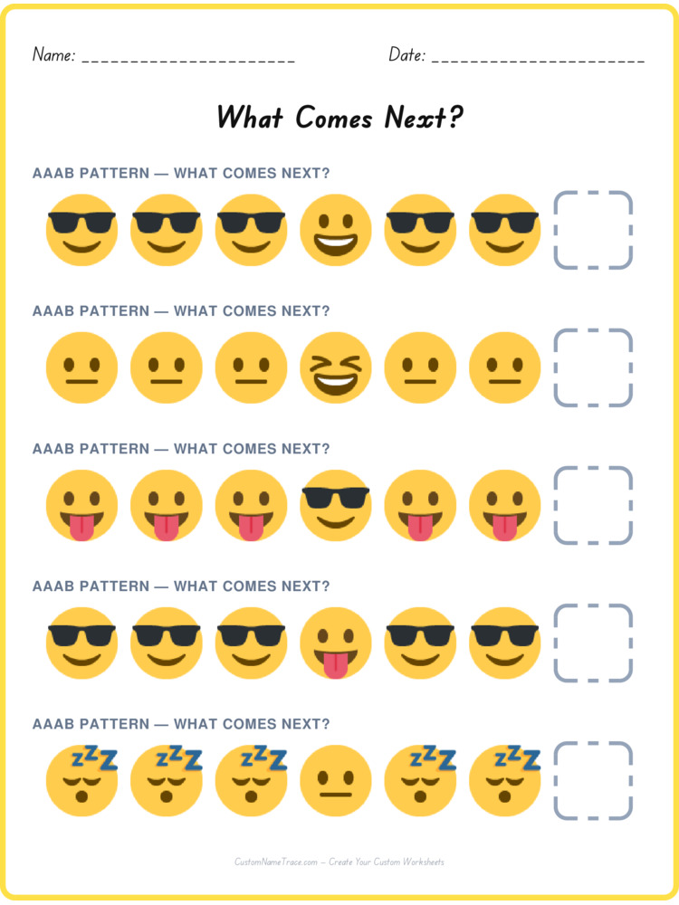 AAAB pattern worksheet 4 for kids