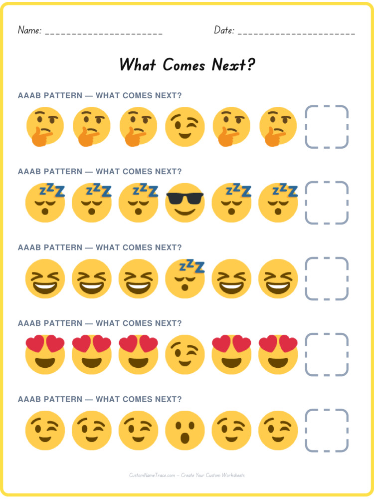AAAB pattern worksheet 40 for kids