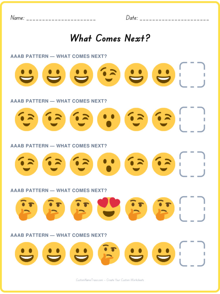 AAAB pattern worksheet 5 for kids