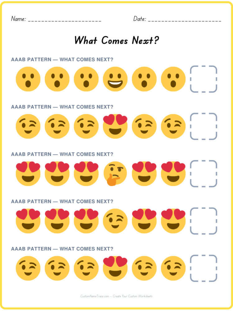 AAAB pattern worksheet 7 for kids