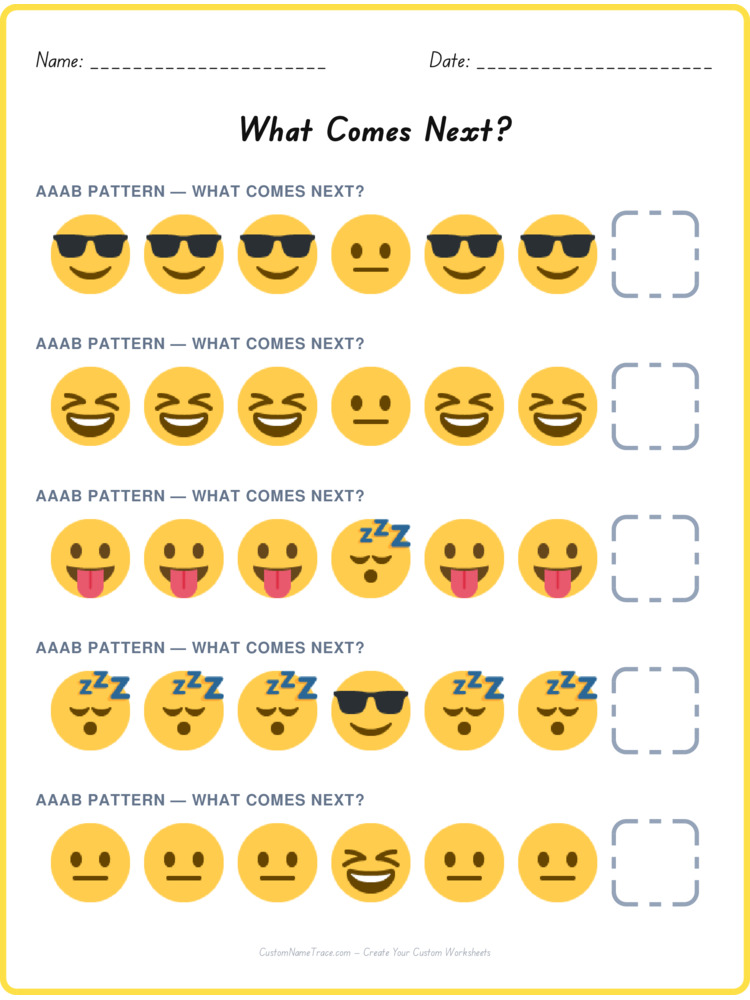 AAAB pattern worksheet 8 for kids