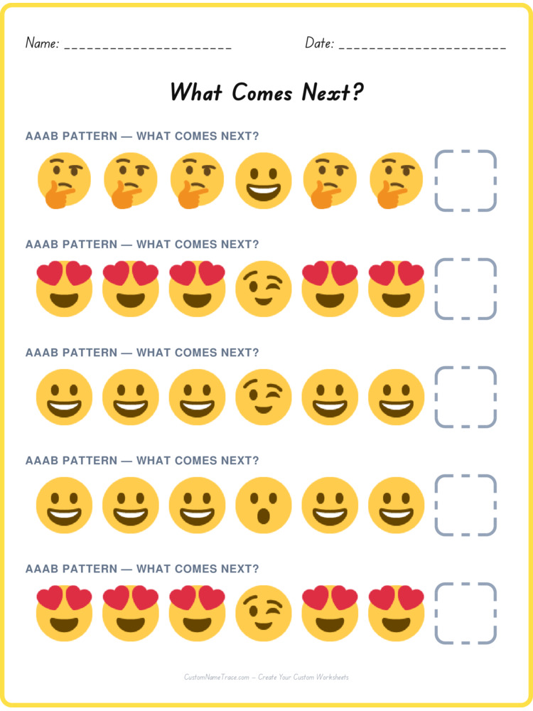 AAAB pattern worksheet 9 for kids