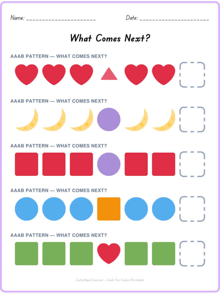 AAAB pattern worksheet 1 for kids