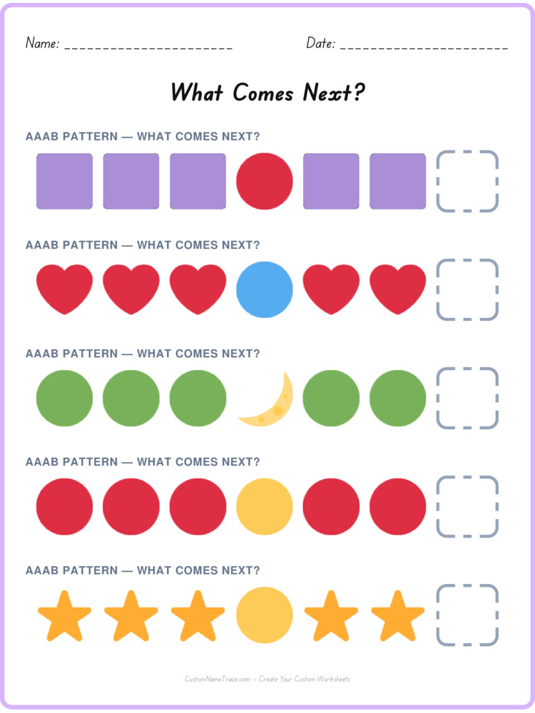 AAAB pattern worksheet 10 for kids