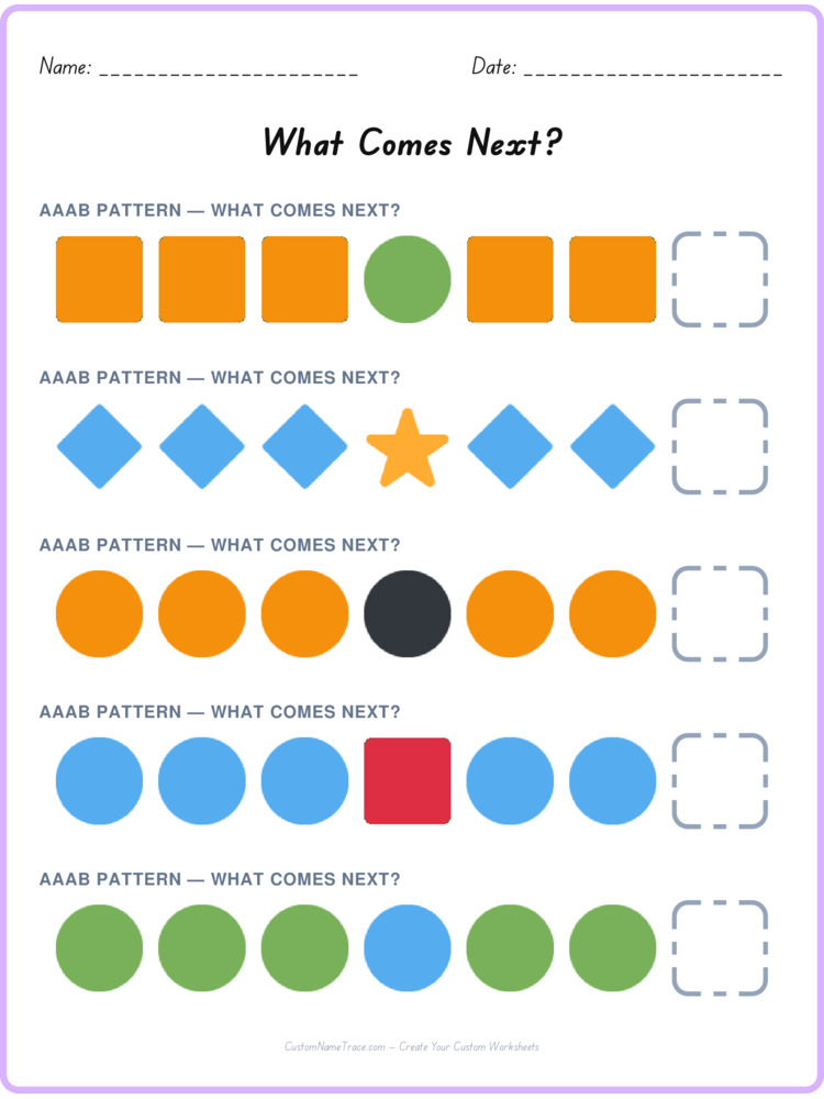 AAAB pattern worksheet 11 for kids