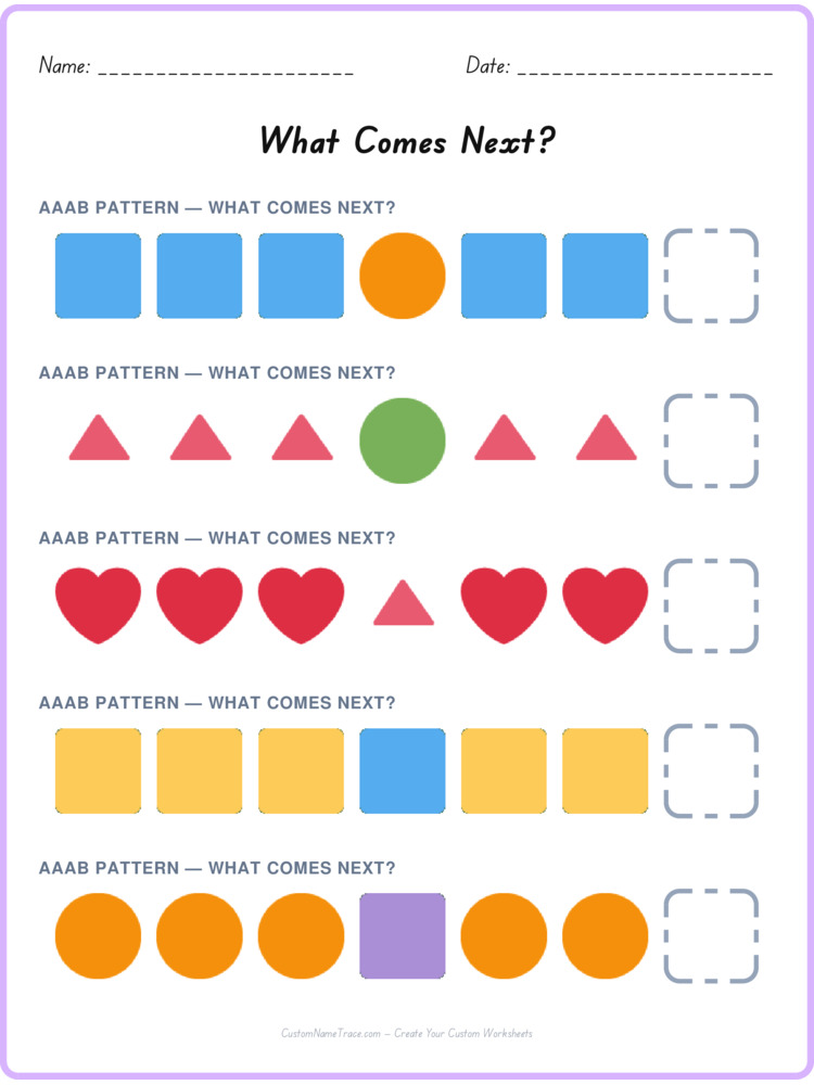 AAAB pattern worksheet 12 for kids
