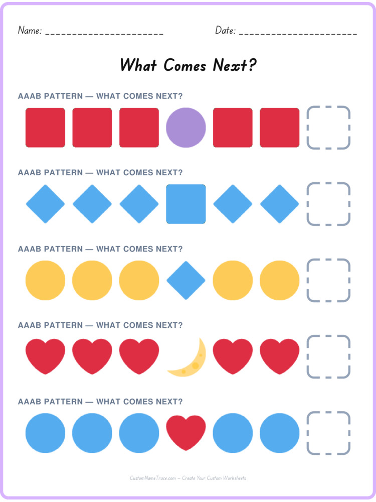 AAAB pattern worksheet 13 for kids