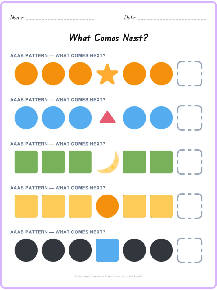 AAAB pattern worksheet 14 for kids