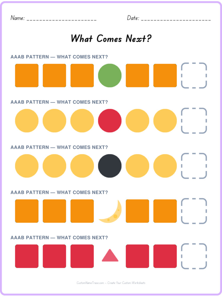 AAAB pattern worksheet 17 for kids