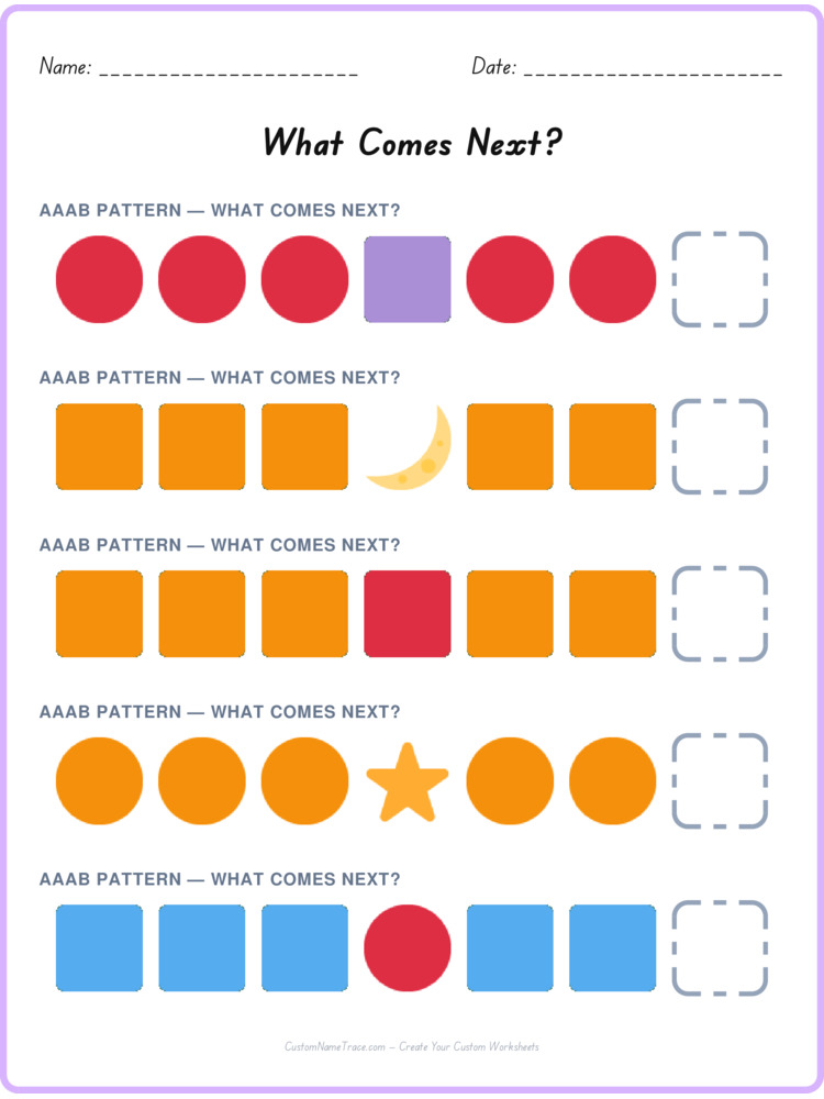 AAAB pattern worksheet 18 for kids