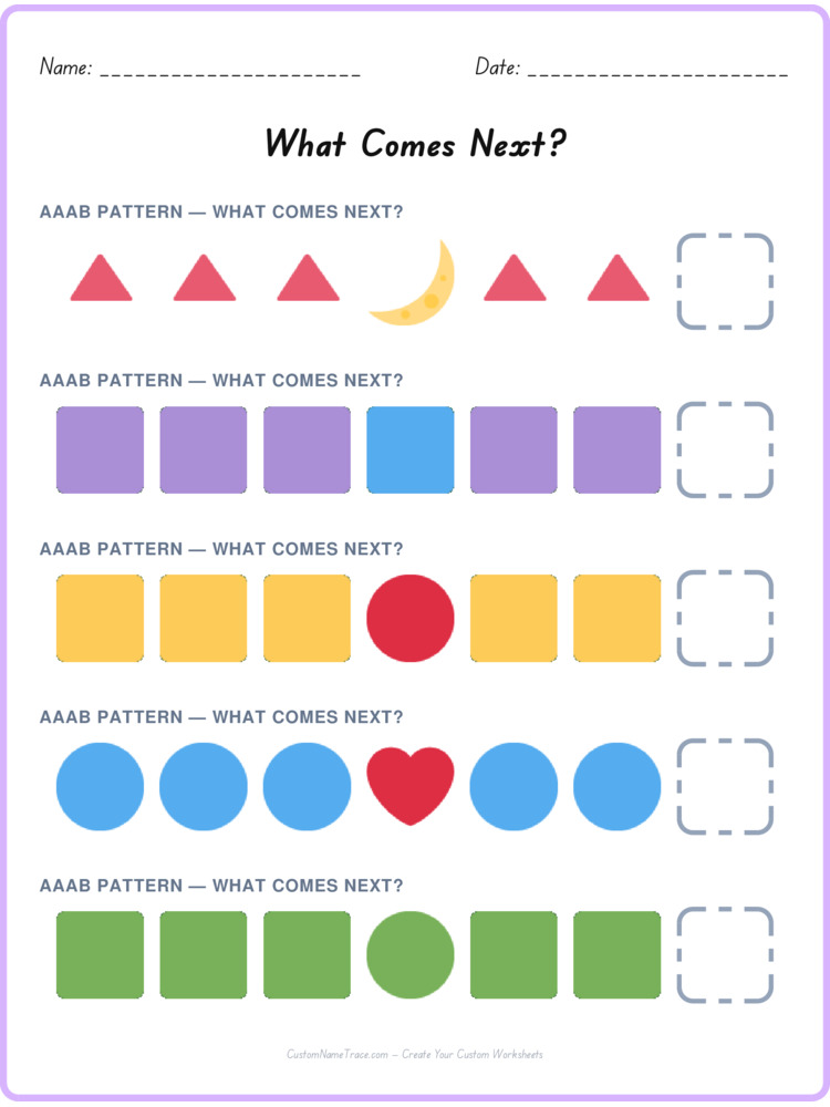 AAAB pattern worksheet 19 for kids