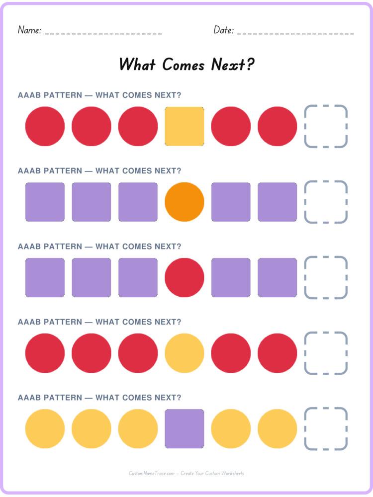 AAAB pattern worksheet 2 for kids